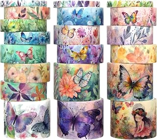 20 Rolls Washi Tape Set - Floral Butterfly Decorative Masking Tape, Adhesive Tape for Bullet Journal Supplies, Junk Journal, Diy Craft, Scrapbooking Supplies, Gift Wrapping, Party Decoration