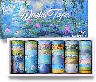 PAGEMORE 32 Rolls Washi Tape Set, Colored Van Gogh Patterns Decorative Masking Tape, Vintage Artists Tapes for Journaling, Junk Journal, DIY Craft Projects, Scrapbooking Supplies Decor