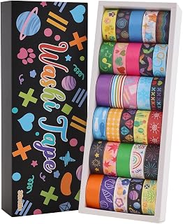 icceemee 30 Rolls Colorful Theme Washi Tape Set with Different Colorful Patterns, Writable Decorative Tapes for Scrapbooking, Junk Journal Supplies, Bullet Journaling, 0.6'' x 79'' per Roll