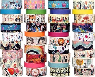 Washi Tape Set 39 Rolls - Cute Animal Colored Decorative Adhesive Tape for Kids, Masking Tape for Scrapbooking Supplies, DIY Crafts, Gift Wrapping, Junk Journal, Planners, School Supplies