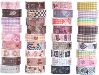 YUBBAEX Cute Washi Tape Value Pack 36 Rolls Aniamls Printed Masking Tape Kawaii Decorative for Arts, DIY Crafts, Journal Supplies, Planners, Scrapbook, Card/Gift Wrapping (Girly Style)