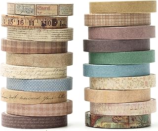 Vintage Washi Tape Set 20 Rolls Skinny Retro Decorative Antique Patterns Masking Tapes for Arts, DIY Crafts, Journals, Planners, Scrapbook, Wrapping (Vintage)
