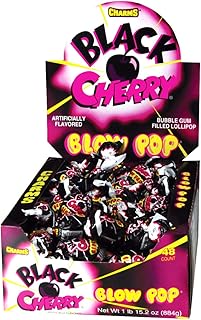 Charms Blow Pop Lollipops, Black Chery Flavor, 48 Count Box (Pack of 1) | Individually Wrapped, Dual Candy and Gum Suckers, Bulk Treats for Kids and Adults, Peanut Free, Kosher, Gluten Free