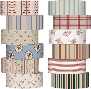 12 Rolls Floral Washi Tape Set,Retro,Mixed Pattern | Watercolor Flowers Design for Scrapbook Journal DIY Craft School Supplies, 15 mm Vintage Decorative Masking Washi Tapes
