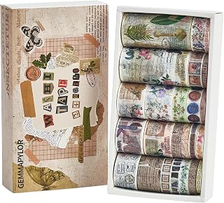 Botanical Vintage Washi Tape Set 24 Rolls for Junk Journal & Scrapbook | Thin and Wide Decorative Masking Tape Supplies,DIY Crafting Supplies, Planner, Arts & Crafts - Each Roll 3 Meters