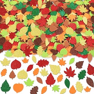 JULBEAR 300Pcs Fall Leaf Foam Stickers for Kids Autumn Thanksgiving Crafts | Glitter Foam Material, Autumn Party Favors, Kids DIY Craft Decorations, Thanksgiving Maple Leaves