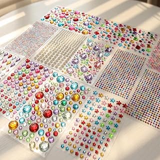 3521 Pieces Self Adhesive Jewels for Crafts, Gems Stickers for Kids, Flat Back Plastic Fake Jewels for Scrapbook Supplies and face gems
