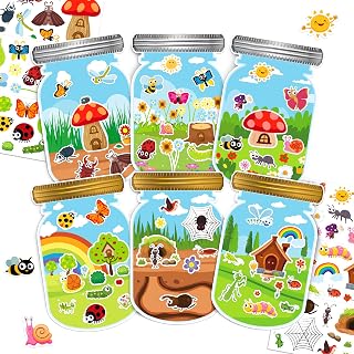 LINAYE 24 Sheets Insect Stickers with Jar Scenes, Make Your Own Bug Jar Stickers, Spring Crafts Activities for Kids Spring Party Decorations Supplies for Kids