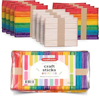 Jumbo Colored Wooden Popsicle Craft Sticks &ndash; 600 Pieces, 7 Colors, Bulk | Incraftables jumbo wooden craft sticks in 7 vibrant colors &ndash; perfect for DIY art, school projects & bulk crafts.