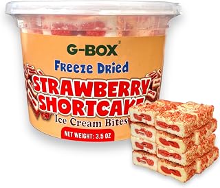 G-BOX Freeze Dried Ice Cream| Crunch Strawberry Shortcake Ice Cream Bites - Perfect for Camping, Outdoor, and Party - Air-tight Sealed in a Deli Container (3.5 OZ Strawberry Shortcake)