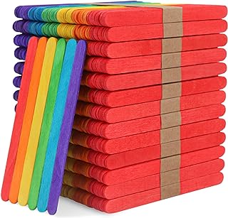 WISYOK 1000Pcs 4.5 Inch Popsicle Sticks, Rainbow Color | Birtch Wood, Craft Sticks for Ice Cream, DIY, Children Education, School, Art Projects
