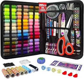 HYHJMISTY Sewing Kit for Adults, 50 Color Sewing Thread Kit, 295PCS Sewing Accessories with Ergonomic Scissors, Portable Professional Mending Essentials for Travel, Home, Beginners