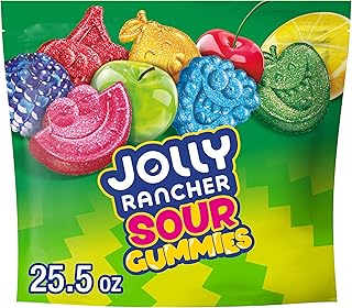 JOLLY RANCHER Sour Gummies Assorted Fruit Gummy Candy Bag, 25.5 oz | Sour Candy, Fruit Gummies in Watermelon, Green Apple, Cherry, Lemon and Blue Raspberry Flavors, Resealable Share Bag, 25.5 oz
