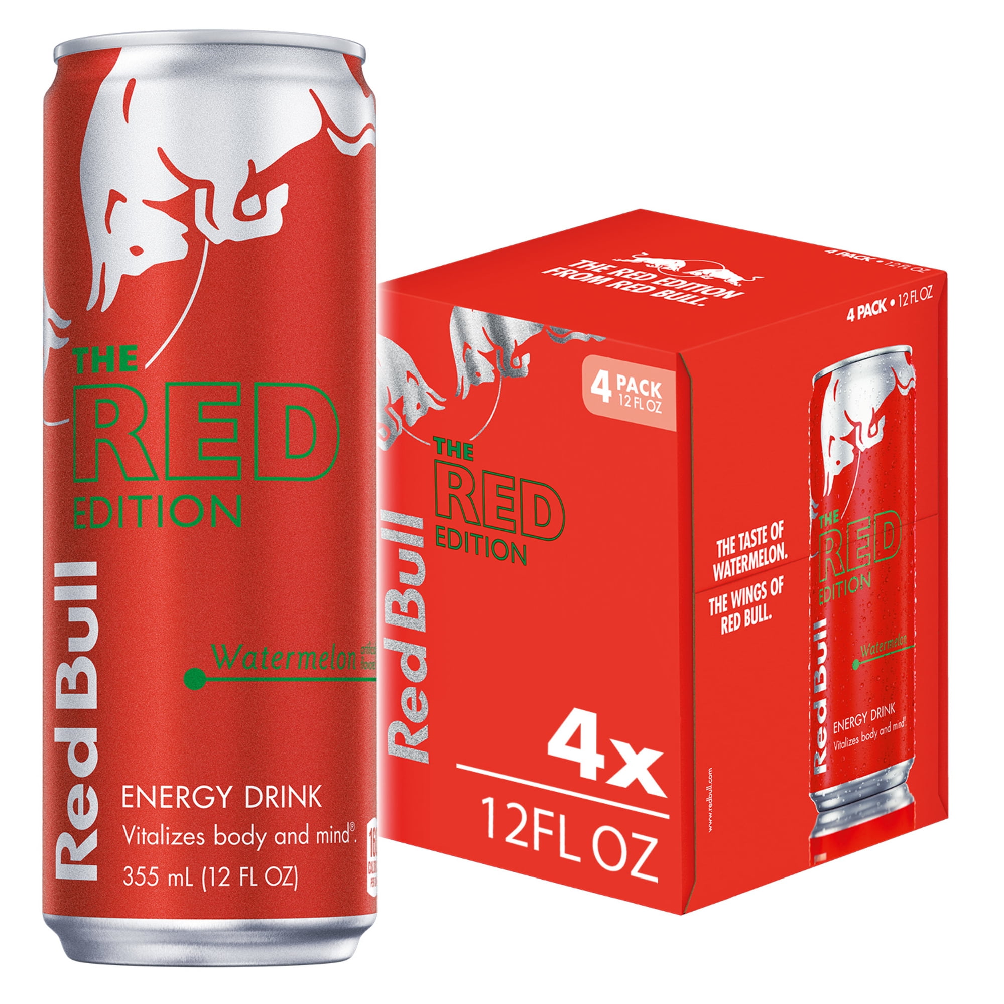 Red Bull Red Edition Energy Drink, Watermelon, 12 fl. oz., Pack of 4 Cans