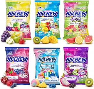 HI-CHEW Variety Mix, Pack of 6 Bags - 17 Flavor Assort Sweet and Sour Chewy Candy, Unique Fun Soft - Immensely Juicy Fruity Candy Flavors - Individually Wrapped for Sharing