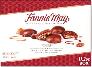 Fannie May Premium Chocolate Pixies, Caramel Candy and Pecans Covered in Milk Chocolate, Gift Box, 11.2 oz