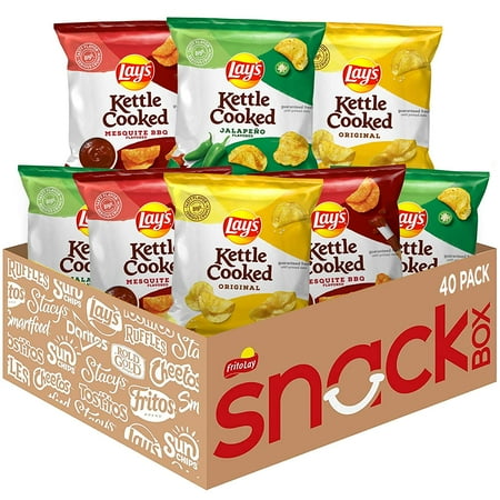 Lay's Kettle Cooked Potato Chips Variety Pack, 1oz Bags, 40 Count