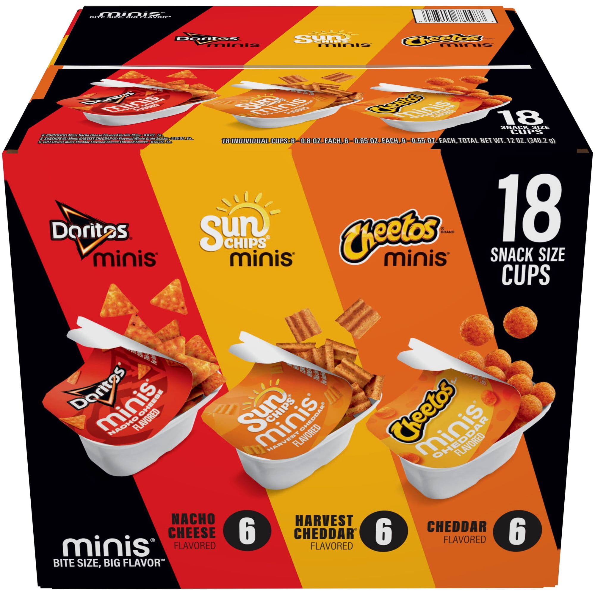 Frito-Lay Minis Doritos Cheetos and SunChips Snacks Variety Pack, Snack Size Cups, 18 Pack