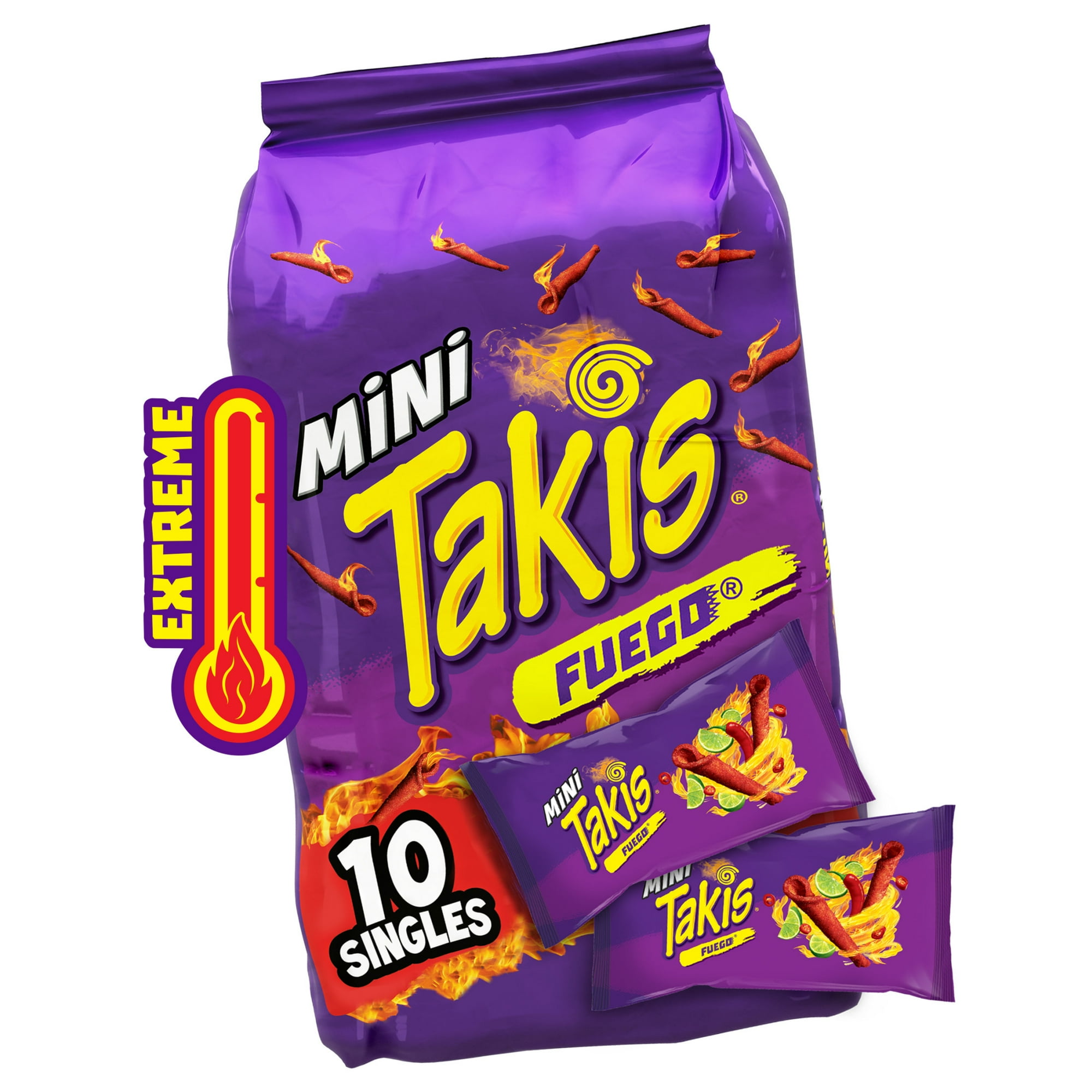 Takis Fuego Mini 10 pc / 1.23 oz Bite Size Multipack, Hot Chili Pepper & Lime Rolled Tortilla Chips