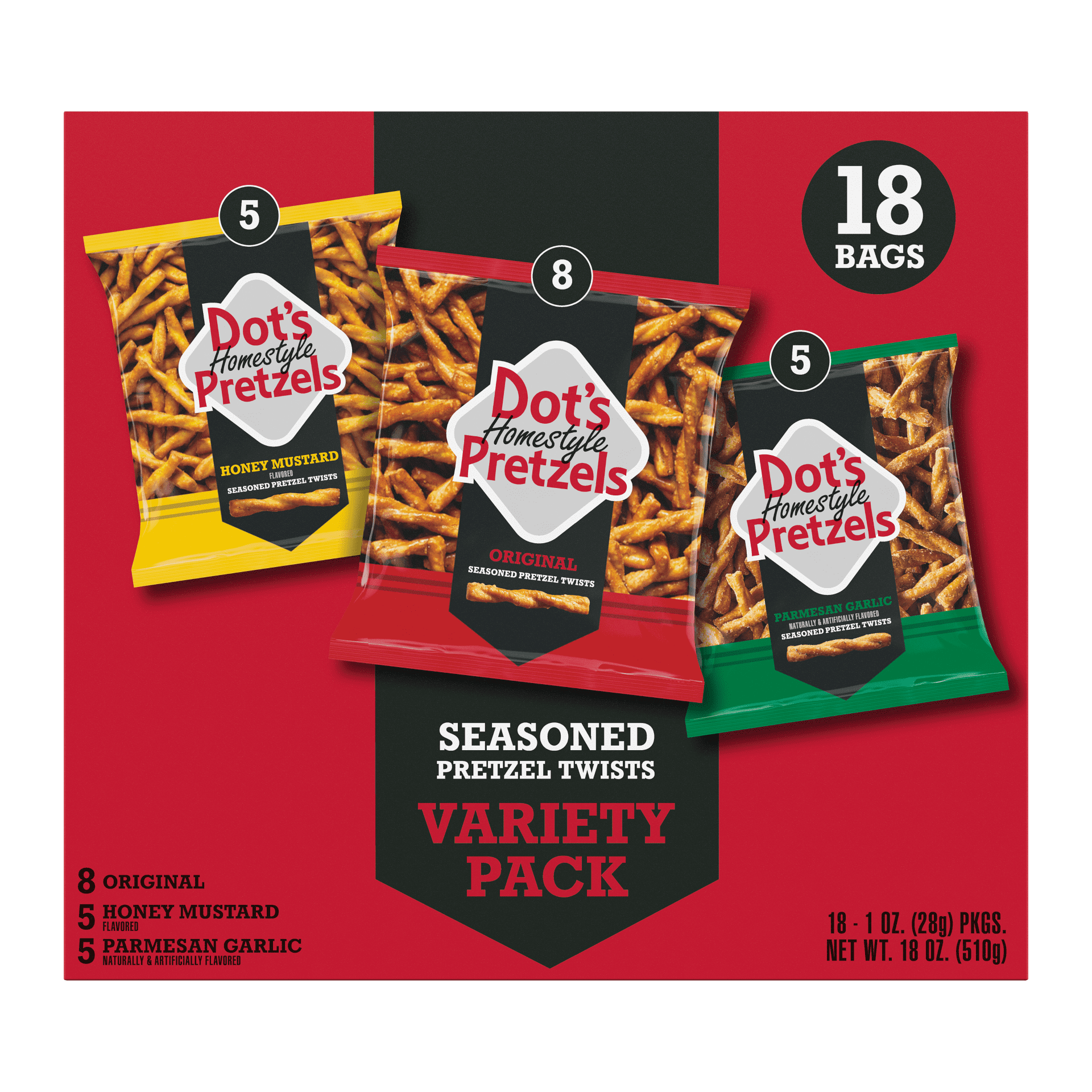 DOT'S Homestyle Pretzels Assorted Seasoned Pretzel Twists Bags, 1 oz (18 Count)