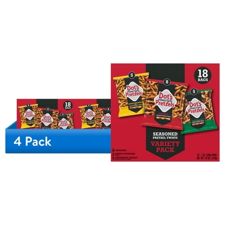 (4 pack) DOT'S Homestyle Pretzels Assorted Seasoned Pretzel Twists Bags, 1 oz (18 Count)
