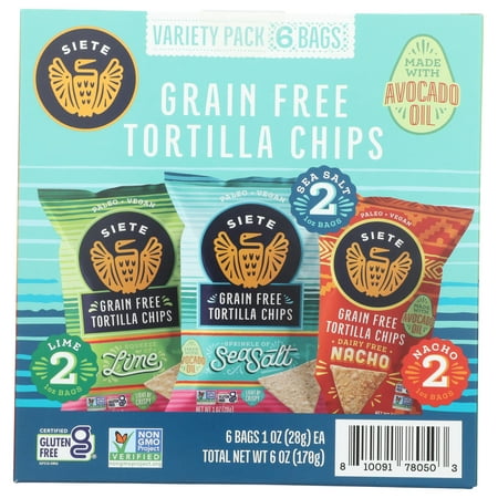 Siete Family Foods Tortilla Chip Variety Pack, 6 Pack