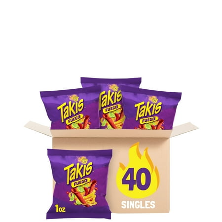 Takis Fuego 40 pc / 1 oz Multipack, Hot Chili Pepper & Lime Rolled Tortilla Chips