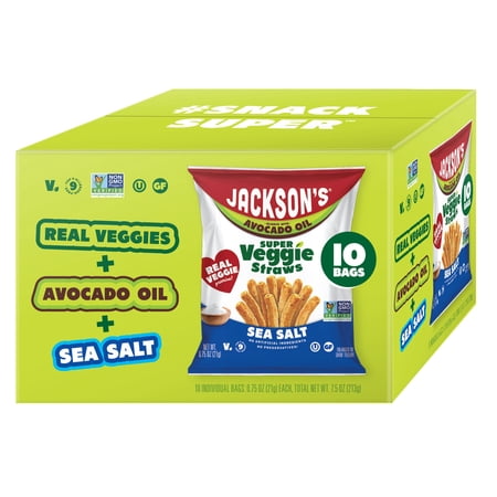 Jackson's Super Veggie Straws with Sea Salt, Avocado Oil, Free of Top 9 Allergens, 0.75 oz, 10 count