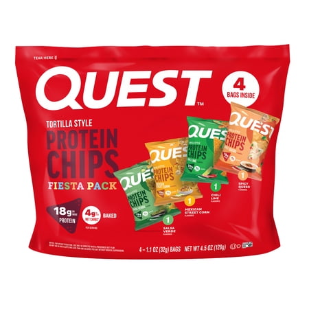 Quest Tortilla Style Protein Chips, Mixed Variety Fiesta Pack Flavors, 18g of Protein, Baked, 4 Count