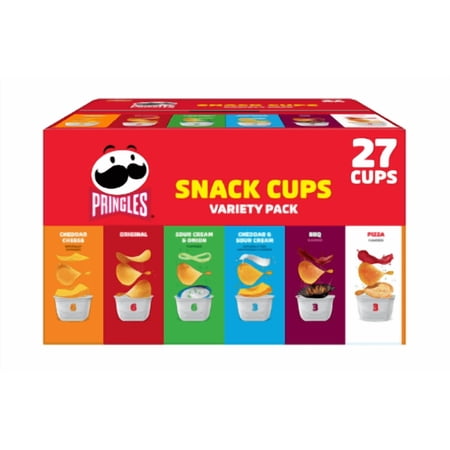 2 pack - Pringles Snack Cups 6 Flavor Variety Pack Potato Crisps Chips, Lunch Snacks, 27 Count