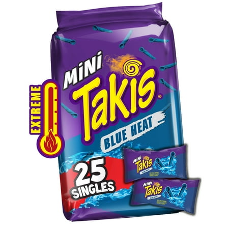 Takis Blue Heat Mini 25 pc / 1.23 oz Bite Size Multipack, Hot Chili Pepper Rolled Tortilla Chips