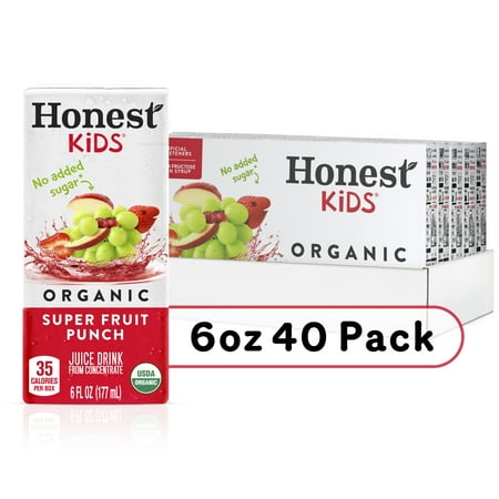 (5 pack) Honest Kids Organic Super Fruit Punch Juice, 6 fl oz, 5 packs of 8 Juice Boxes