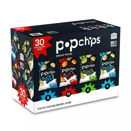 Popchips 30 Count 0.8 oz Pack - Healthy Potato Chips in Assorted Flavors