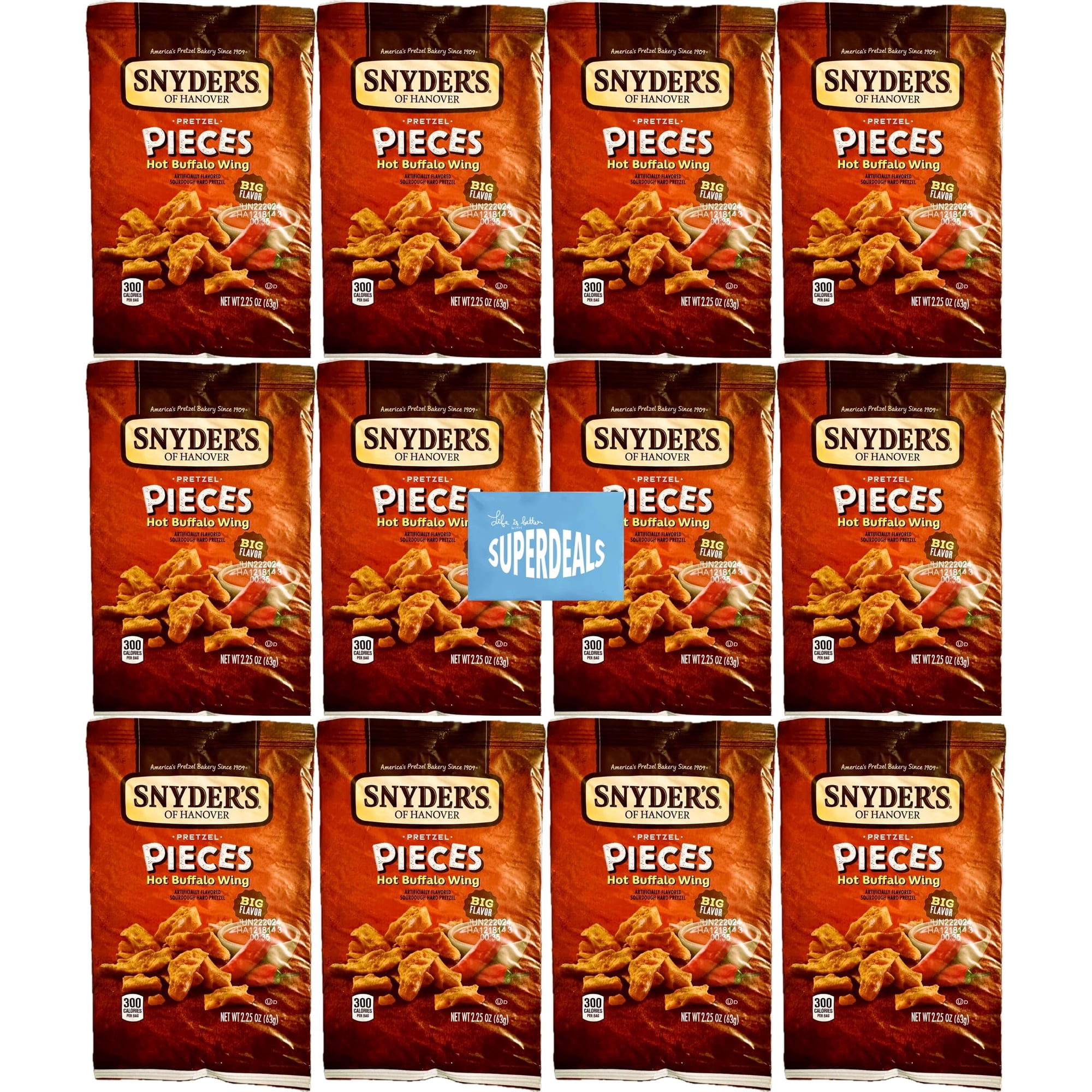 Snyder's of Hanover Pretzel Pieces, Hot Buffalo Wing, 2.25 Oz Pack of 12 bundled by SUPERDEALS with mystery gift in every order