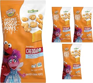 Earth's Best Organic Veggie Puffs for Toddlers 2 Years Old and Up, Cheddar Flavor, 1.55 Ounce Bag (Pack of 4)