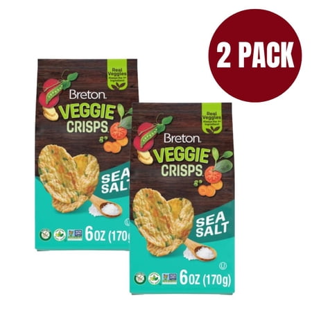 Breton Veggie Crisps Sea Salt, 6 oz Bag (Pack of 2) - Popped Not Fried, Gluten-Free Vegetable Chips made with Yellow Peas, Beets, and Sweet Potato, Non-GMO Plant-Based Snack