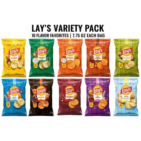 Lay's Potato Chips Variety Pack - 10 Bags (8 oz Each) - Classic & Flavored Assortment