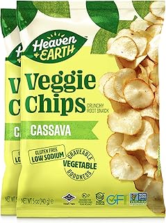 Heaven & Earth Cassava Chips, 5oz (2 Pack) Gluten Free | Non GMO | Low Sodium | Thin & Crisp Root Snack | Kosher