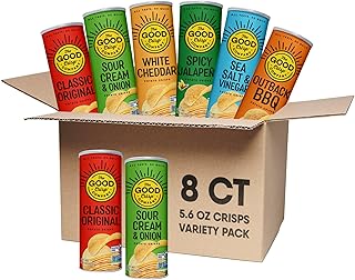 The Good Crisp Company Variety Potato Chips, 5.6 oz Cans, Pack of 8 | Six-flavor assortment; Certified gluten-free; Non-GMO ingredients; Free from major allergens