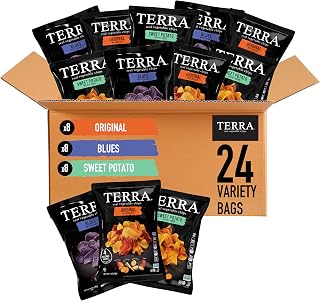 Terra Vegetable Chips, Snack Size Variety Pack, Original, Blues and Sweet Potato (Pack of 24)