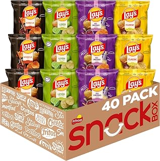 Lay's Potato Chips, Classic Chips Variety Pack, 1 Ounce (Pack of 40) | Barbecue, Classic, Limon, and All Dressed flavored Potato Chip Snacks