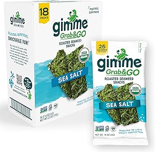 Gimme 18 CT Sea Salt Grab & Go Organic Roasted Seaweed Snacks, 4g, 0.14oz | Keto, Vegan, Gluten Free, Great Source of Iodine & Omega 3's, Healthy On-The-Go Snack for Kids Adults