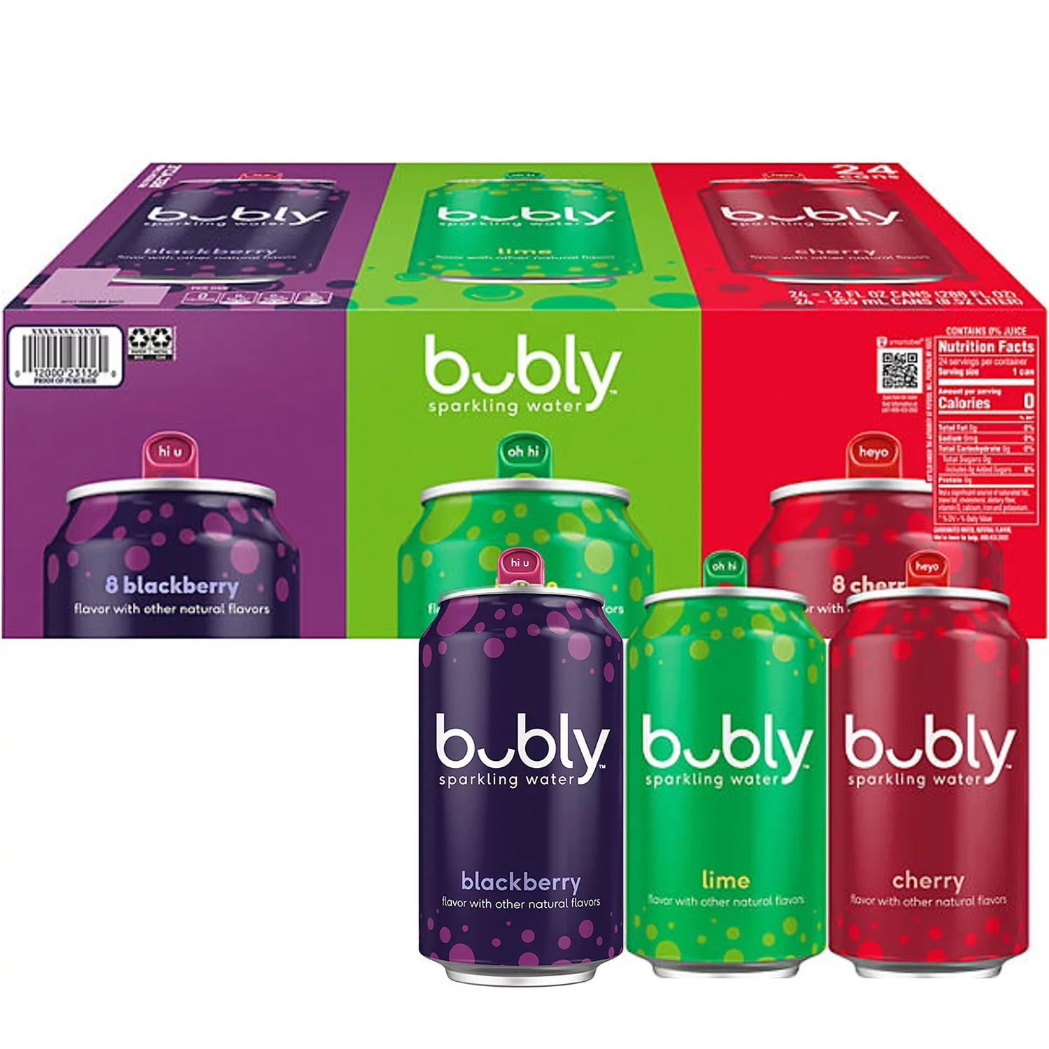 Bubly Sparkling Water Variety Pack, 12 Fluid Ounce (Pack of 24)