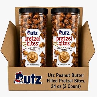 Utz Peanut Butter Pretzel Bites, 24 oz Canister (2 Count) | Crunchy pretzel nuggets with a creamy peanut butter center; resealable canister, zero cholesterol, trans-fat-free
