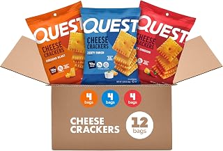 Quest Nutrition Cheese Cracker Variety Pack, 10g Protein, 12 Count | 5g Net Carbs, 5g Fiber, 4 of Each Flavor, Crunchy Baked Crackers, Made with Real Cheese, High Quality Protein, 1.06 oz Bags