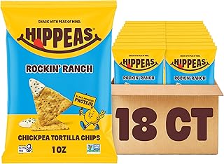 HIPPEAS Chickpea Tortilla Chips, Rockin' Ranch Gluten Free Snacks, Dairy Free, Vegan, 1oz, Pack of 18, 3g Protein, 3g Fiber, Crunchy, Nutritious, Plant Protein Snack, Non-GMO, Kosher