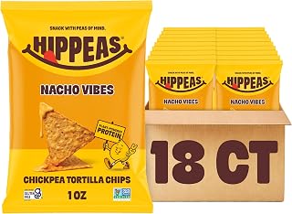 Hippeas Chickpea Tortilla Chips, Nacho Vibes, 18 x 1 oz, Crunchy Chickpea Snacks with 3g Plant Protein & 3g Fiber, Dairy & Gluten Free, Vegan, Non-GMO, Top 9 Allergen Free