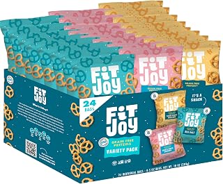 FitJoy Pretzel Variety Pack, Gluten Free, 3 Flavors, 24 Ct, 0.5 oz Bags | Dijon Mustard, Sea Salt, White Cheddar - Grain Free Non-GMO Vegan Snacks, Dairy Free, Nut Free - Chickpea & Cassava Flour