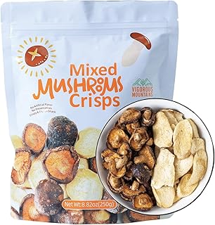 VIGOROUS MOUNTAINS Mushroom Chips Veggie Snacks 8.82 Oz | Dried Shiitake and King Oyster Good Salted Crisp Mix, Grocery Vegetable Snack Chip , 250 g