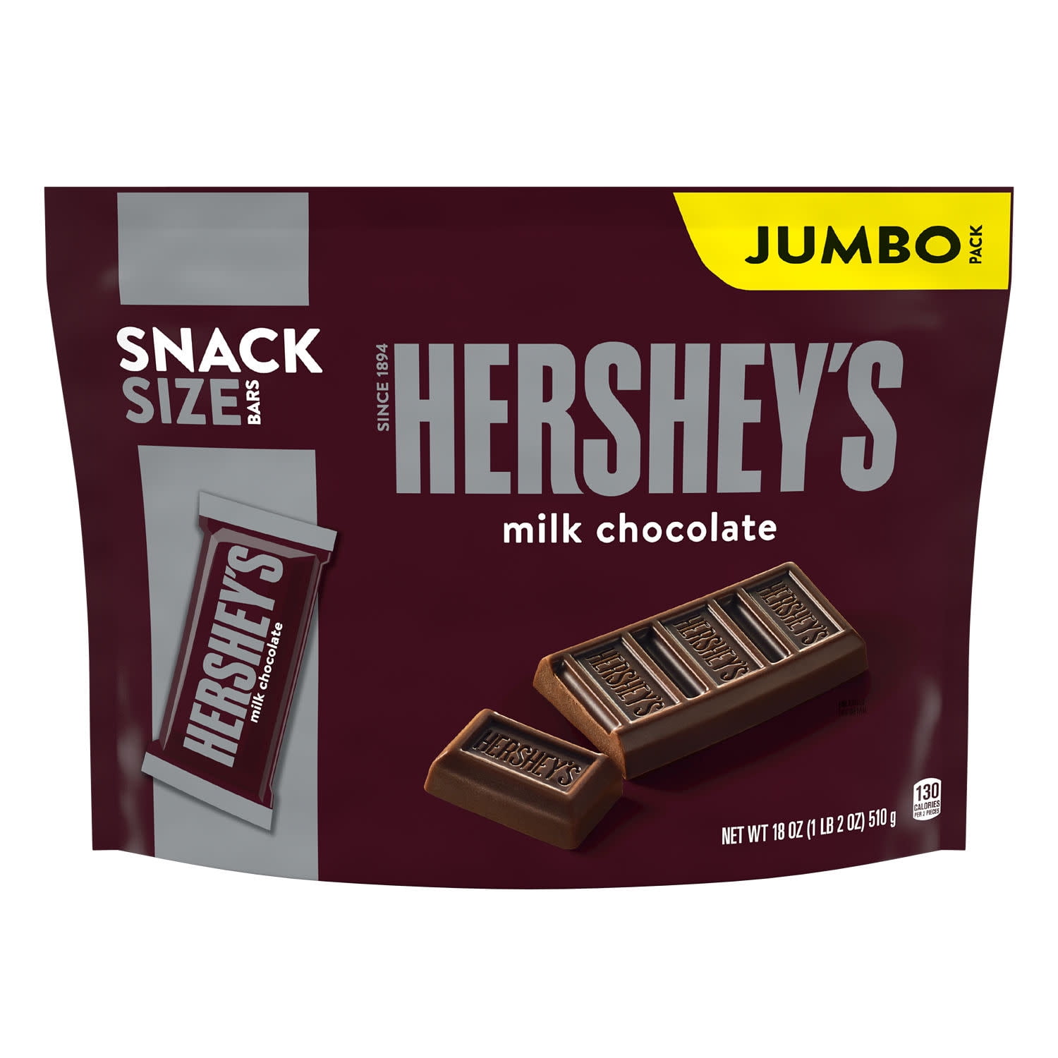 Hershey's Milk Chocolate Snack Size Candy, Jumbo Pack 18 oz